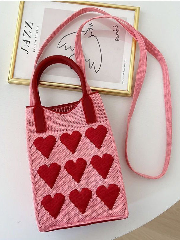 Sac à main à imprimé cœurs, à empiècements