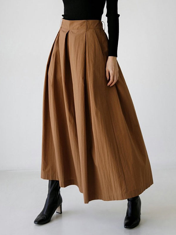 Pantalon ample plissé taille haute, à taille nouée, à jambes larges, couleur unie