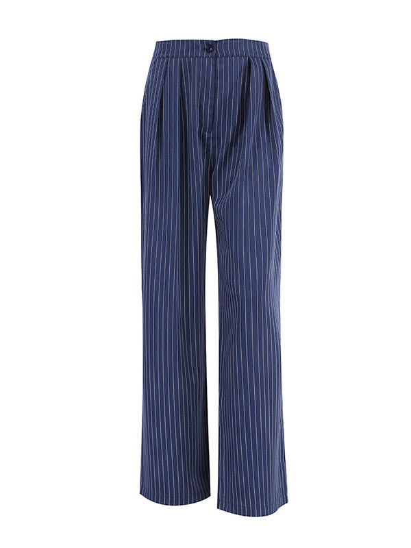 Pantalon Large Taille Haute Pantalon Rayé Boutonné Pantalon