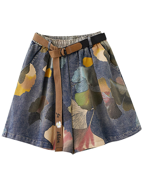 Short à fleurs, à jambes larges, en jean