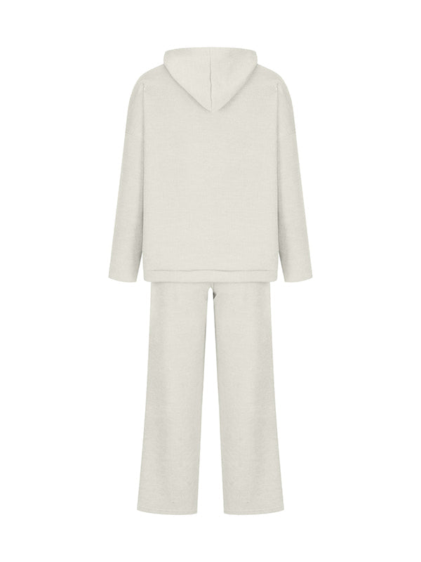 Ensemble deux pièces ample à col rond, à capuche, à manches longues, à cordon de serrage, couleur unie – pull + haut + pantalon