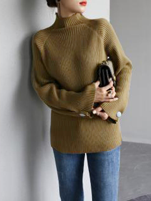Pull simple ample à col haut, couleur unie