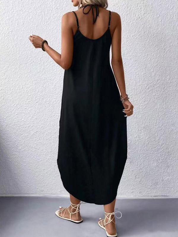 Robe longue ample grande taille, à fines bretelles, couleur unie