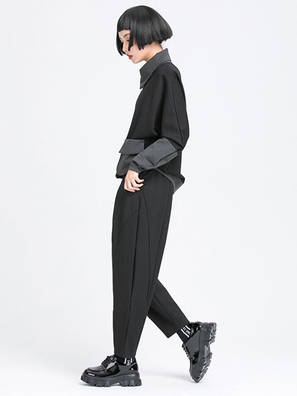 Pantalon simple ample décontracté à taille élastique, couleur unie
