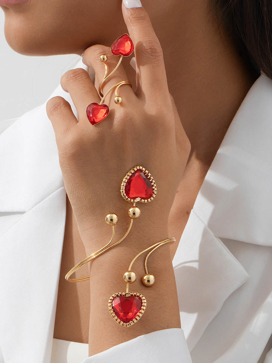 Parure bracelet et bague géométrique brillante à coupe irrégulière, à strass