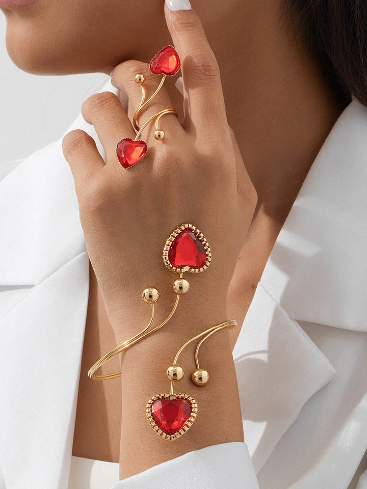 Parure bracelet et bague géométrique brillante à coupe irrégulière, à strass