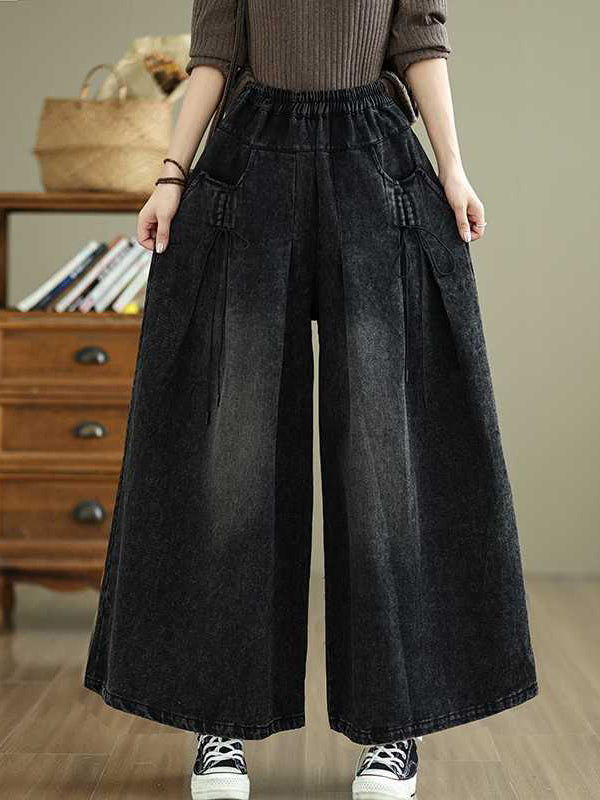 Jean ample plissé taille haute, à taille élastique, à poches