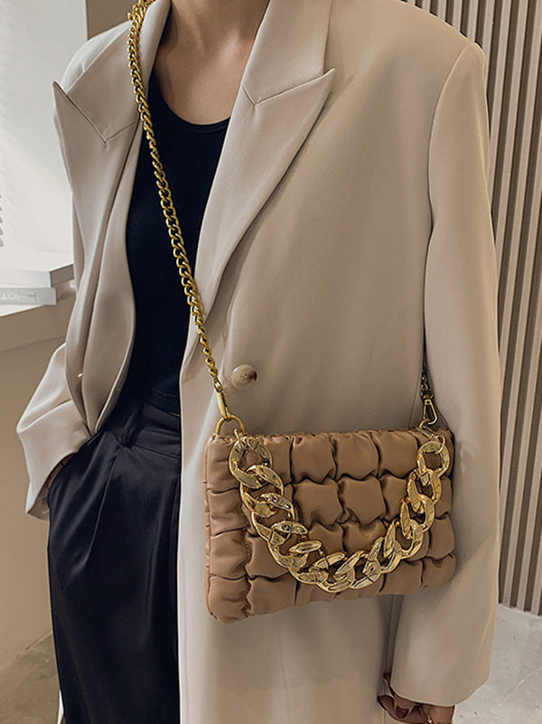 Sac bandoulière à chaîne, à carreaux, couleur unie