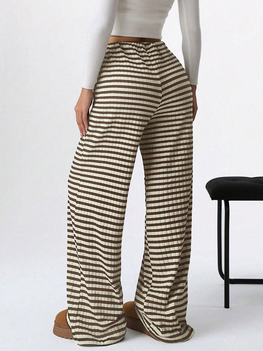 Pantalon rayé à taille élastique, taille haute, à cordon de serrage, à empiècements, couleur contrastée