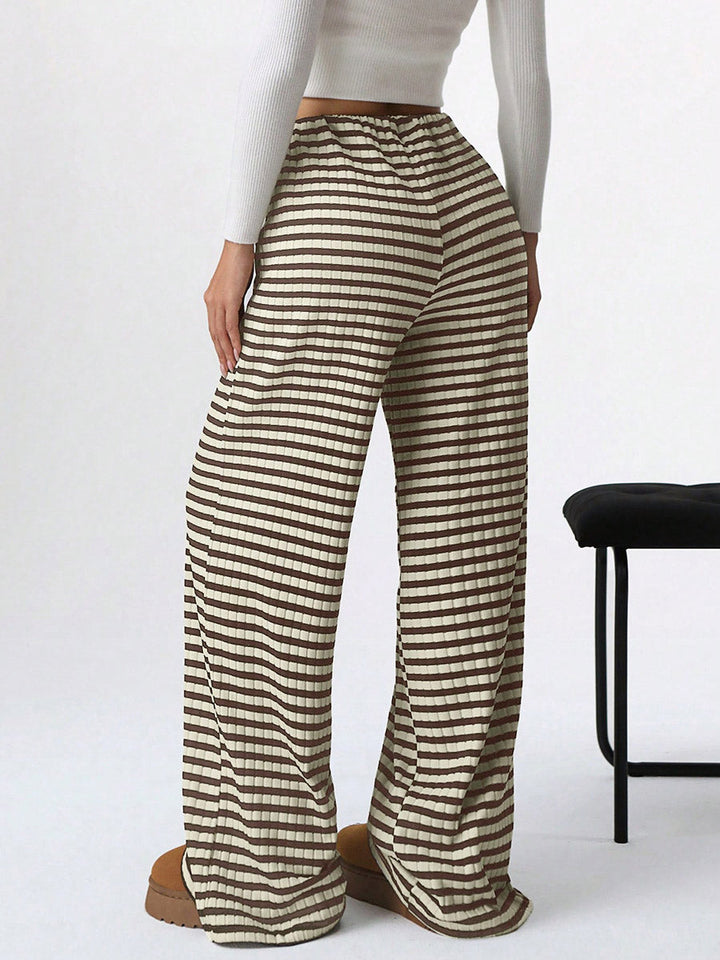 Pantalon rayé à taille élastique, taille haute, à cordon de serrage, à empiècements, couleur contrastée