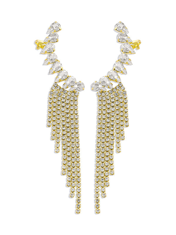 Boucles d'oreilles pendantes géométriques à strass, à pompons