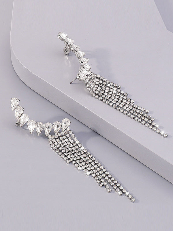 Boucles d'oreilles pendantes géométriques à strass, à pompons
