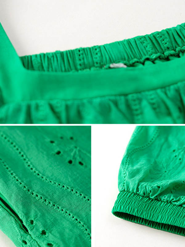 Robe courte ample à manches bouffantes, en jacquard, à col carré, couleur unie