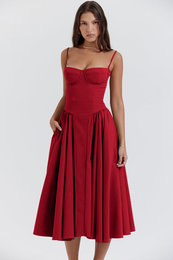 Nina - Robe midi sans manches en corset