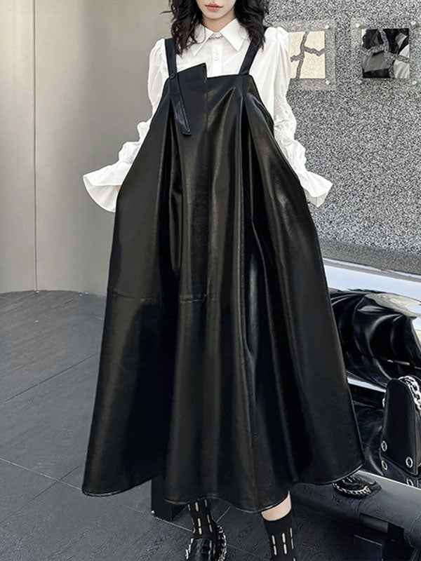 Robe trapèze ample asymétrique plissée, couleur unie, à empiècements, col carré, robe mi-longue