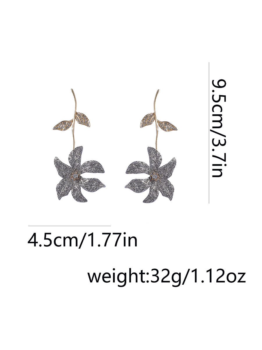 Boucles d'oreilles brillantes en forme de fleur, à strass