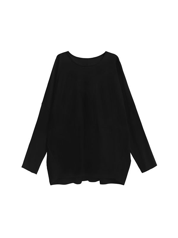 T-shirt à manches chauve-souris, à manches longues, à col rond, couleur unie