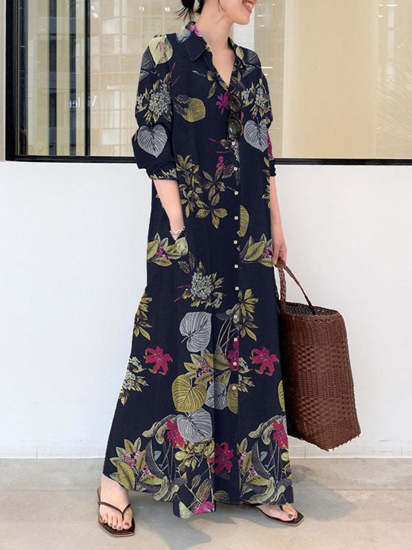 Robe chemise ample imprimée grande taille, à empiècements, à col revers