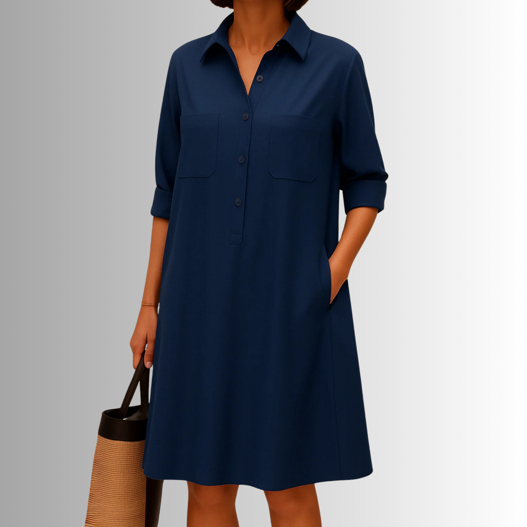 Emilia | Robe chemise élégante pour femmes à boutons midi