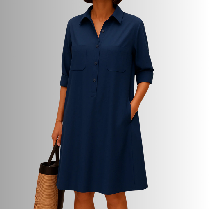 Emilia | Robe chemise élégante pour femmes à boutons midi