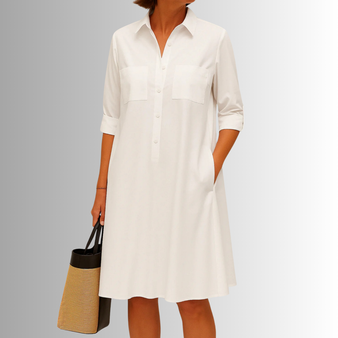 Emilia | Robe chemise élégante pour femmes à boutons midi