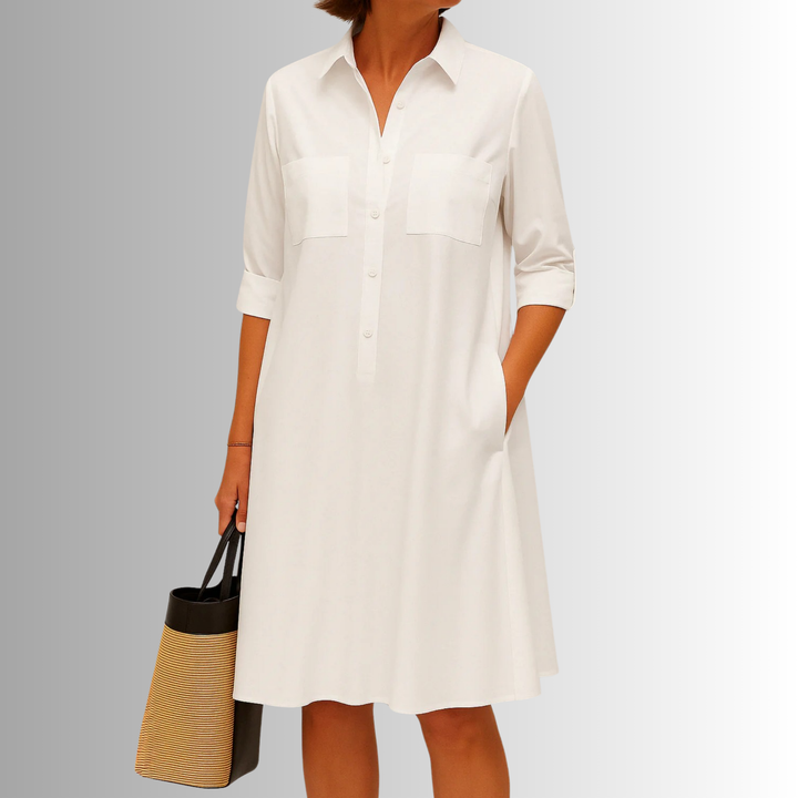 Emilia | Robe chemise élégante pour femmes à boutons midi