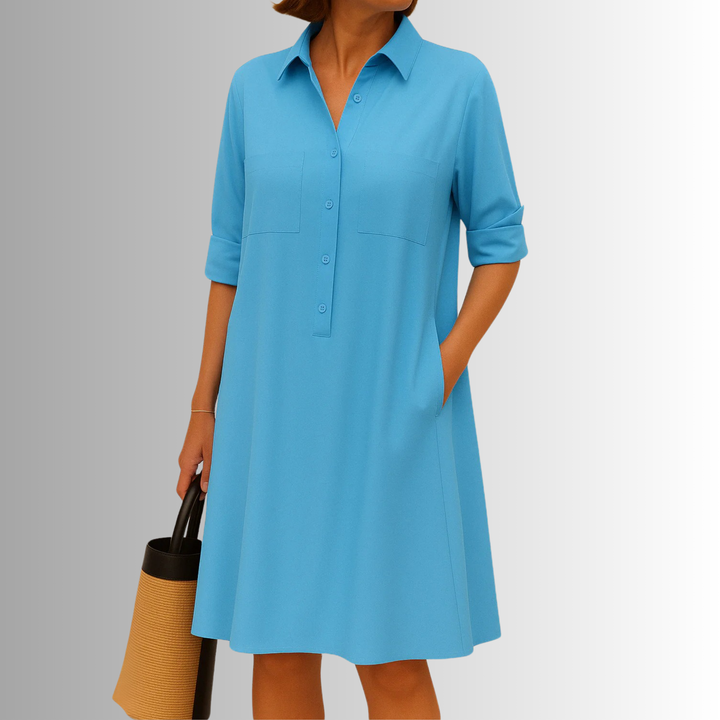 Emilia | Robe chemise élégante pour femmes à boutons midi