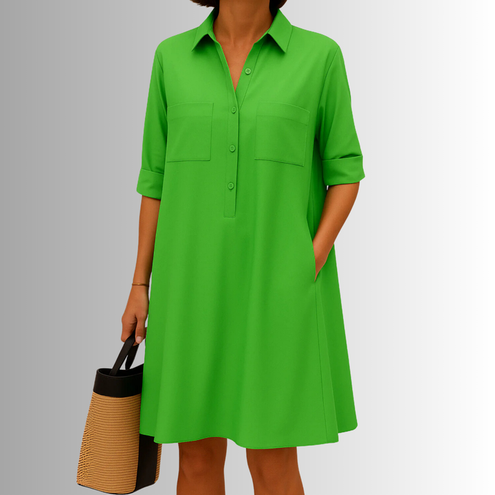 Emilia | Robe chemise élégante pour femmes à boutons midi