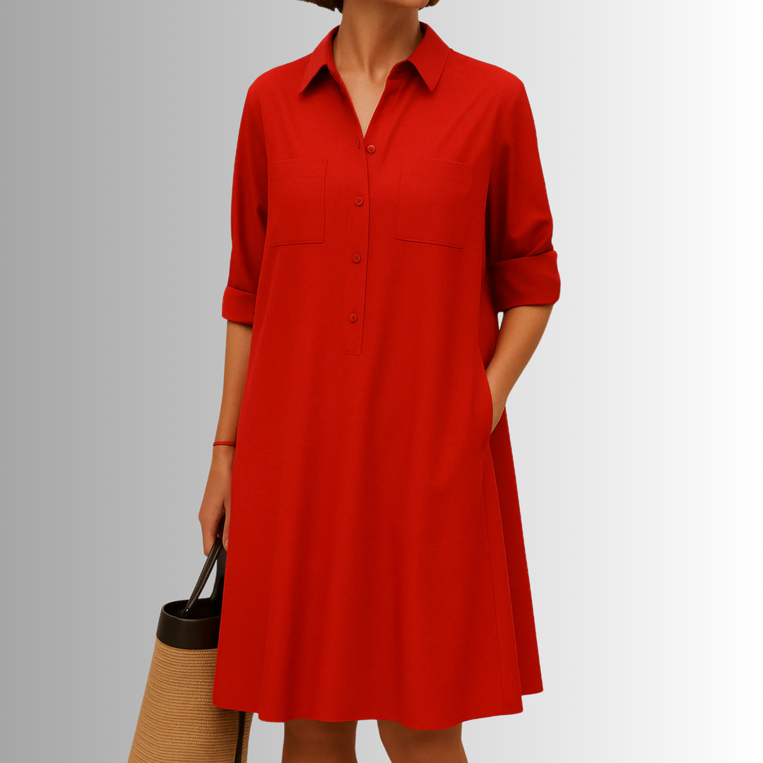 Emilia | Robe chemise élégante pour femmes à boutons midi