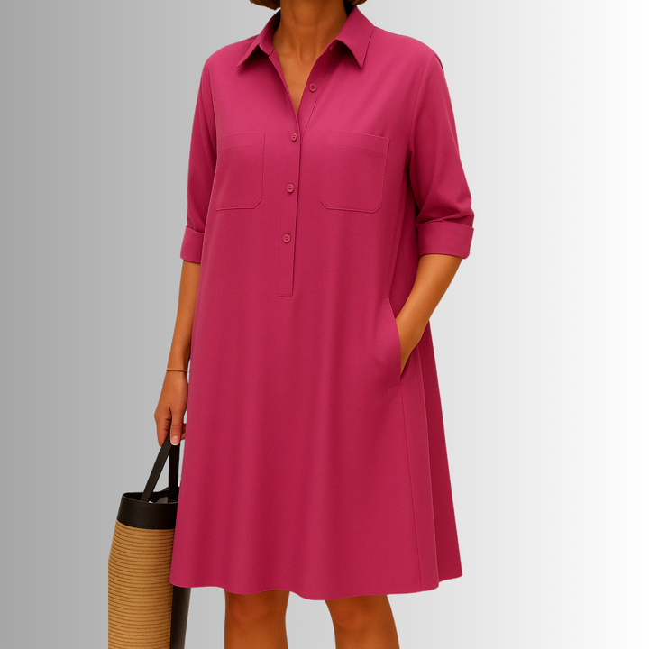 Emilia | Robe chemise élégante pour femmes à boutons midi