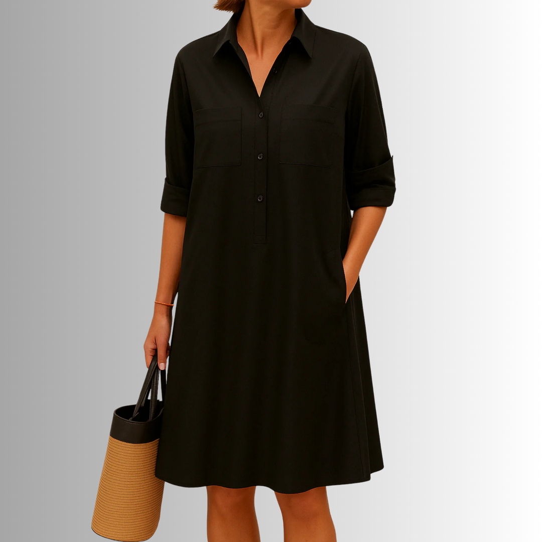 Emilia | Robe chemise élégante pour femmes à boutons midi