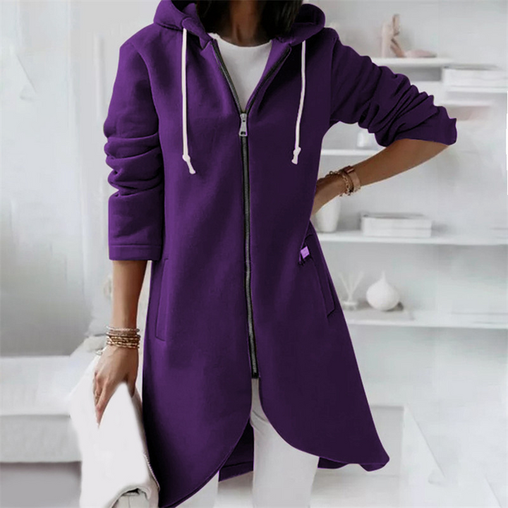 Sweat à capuche long et élégant pour femmes | avec fermeture éclair