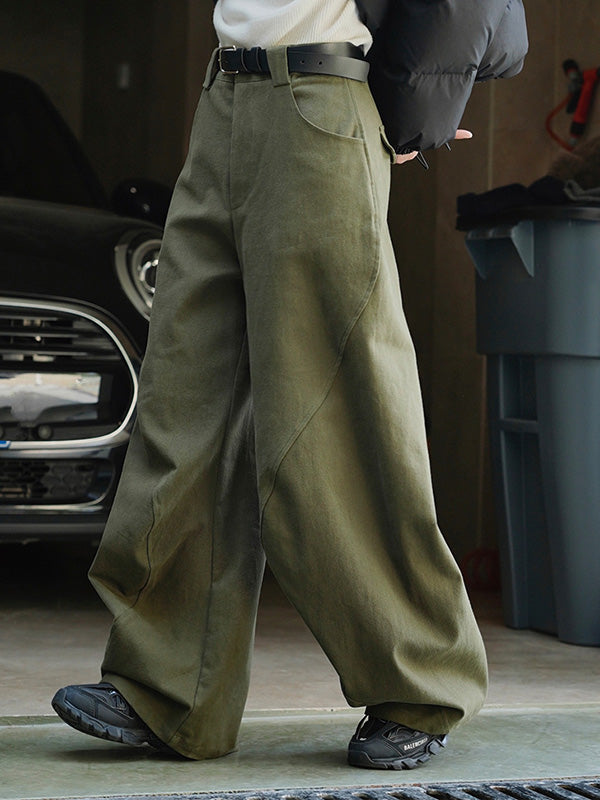 Pantalon simple ample décontracté à jambes larges, couleur unie
