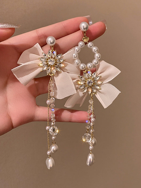 Boucles d'oreilles vintage, à strass, à nœud, à pompons