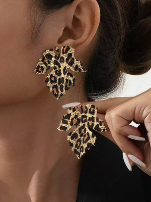 Boucles d'oreilles à imprimé léopard, en forme de feuilles