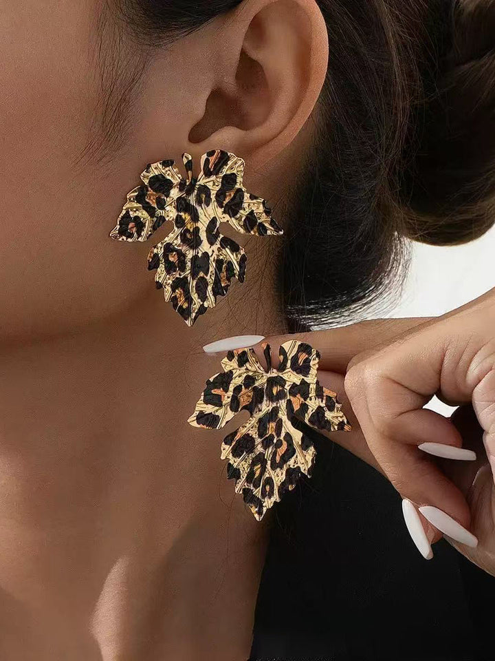 Boucles d'oreilles à imprimé léopard, en forme de feuilles