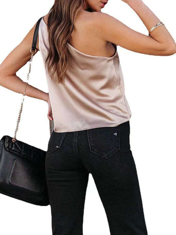Débardeur ample asymétrique sans manches, asymétrique à une épaule, couleur unie