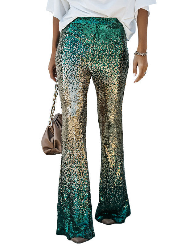 Pantalon brillant coupe slim, en dégradé, à sequins, couleur contrastée