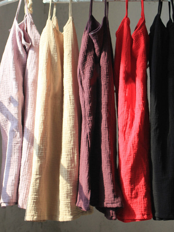Robe courte ample vintage, à fines bretelles, sans manches, couleur unie