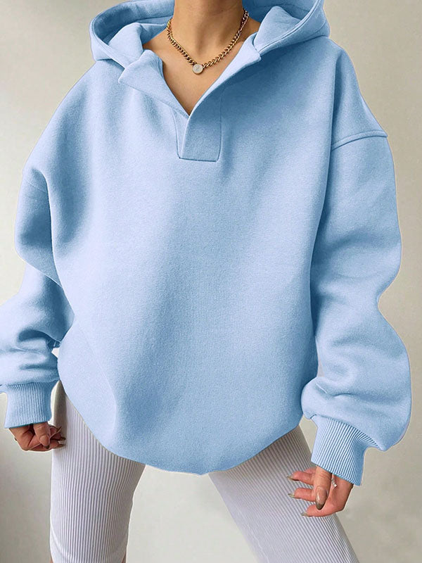 Manches bouffantes amples, couleur unie, sweat à capuche fendu, hauts