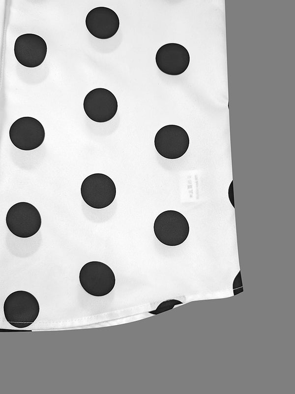 Chemisier ample boutonné à manches longues, à pois, à empiècements, à col revers
