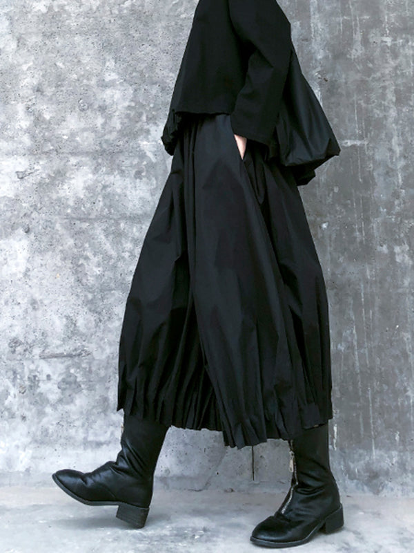 Pantalon élégant noir taille haute, à jambes larges, couleur unie