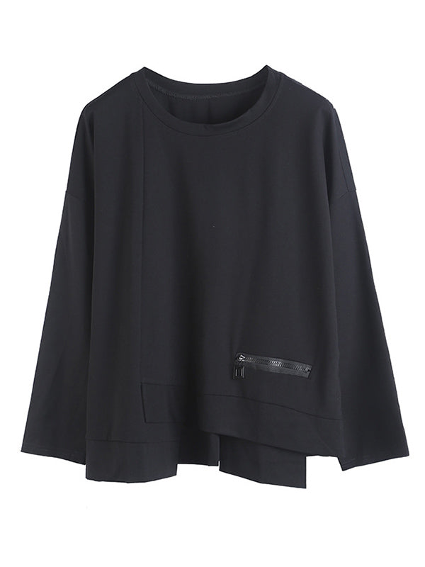T-shirt asymétrique ample à empiècements, à fermeture éclair, couleur unie