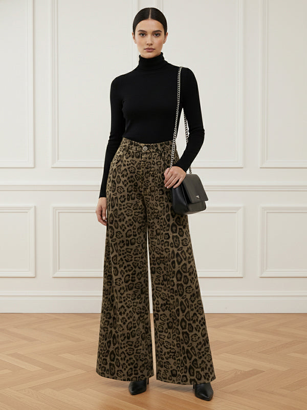 Pantalon urbain à imprimé léopard, patchwork, à jambes larges