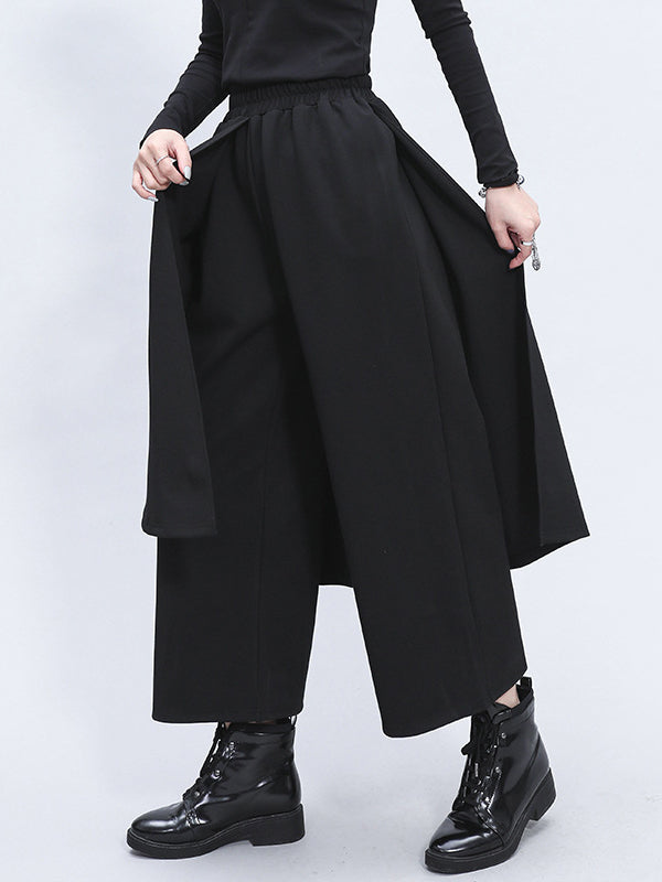Irrégularité taille élastique jambe large pantalon de couleur unie