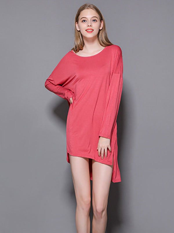 Robe de pyjama à manches longues en modal de couleur unie de grande taille