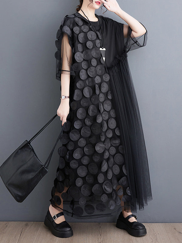 Robe mi-longue ample asymétrique à manches courtes, en gaze, à empiècements, à col rond