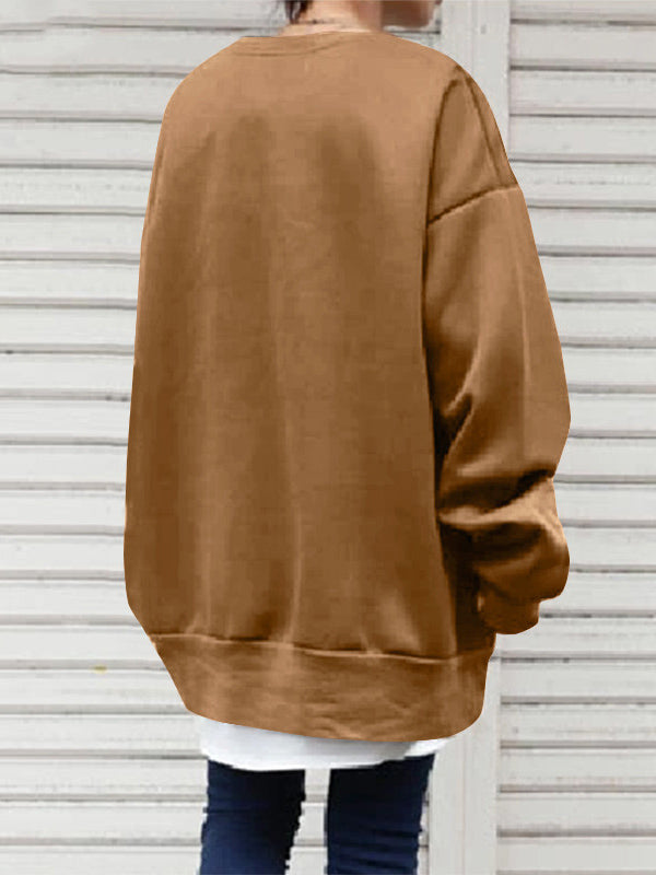 Sweat-shirt décontracté ample à col rond, couleur unie