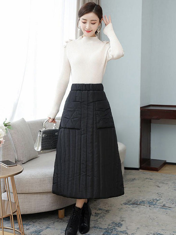 Bas ample matelassé vintage, à taille élastique, taille haute, coupe trapèze
