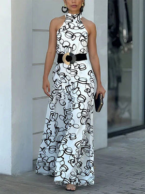Combinaison ample nouée taille haute, sans ceinture, à col licou, couleur contrastée